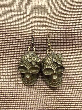 Bronze Skull Flower Drop Earrings - Women Jewelry